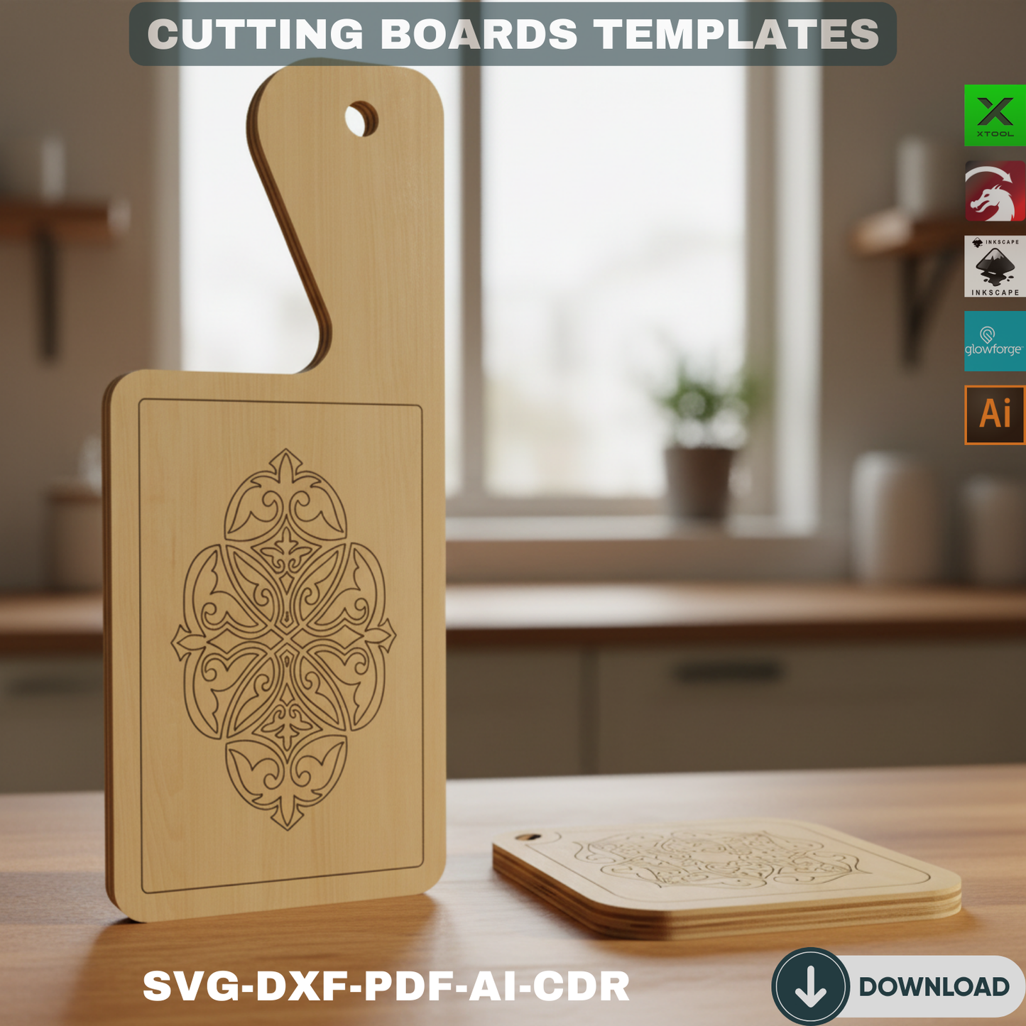 Gourmet Serving Plank CAD Files - Elegant Kitchen Board Laser Ready Designs - Culinary Craft Template Pack