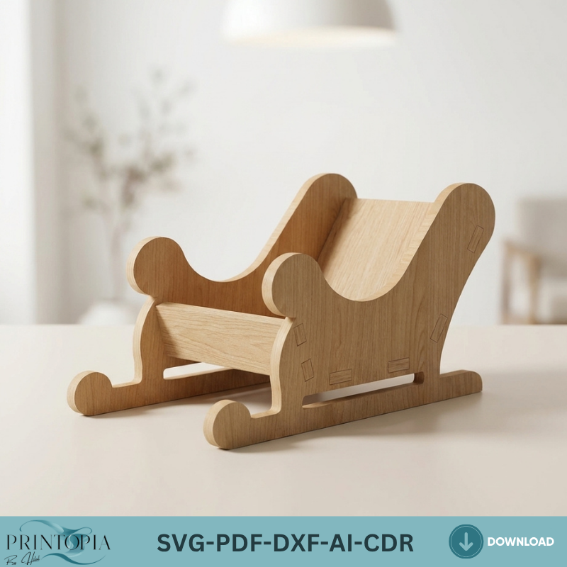 Christmas Sleigh Laser Cut File Wooden Holiday Table Decor 3D Sleigh Template 024