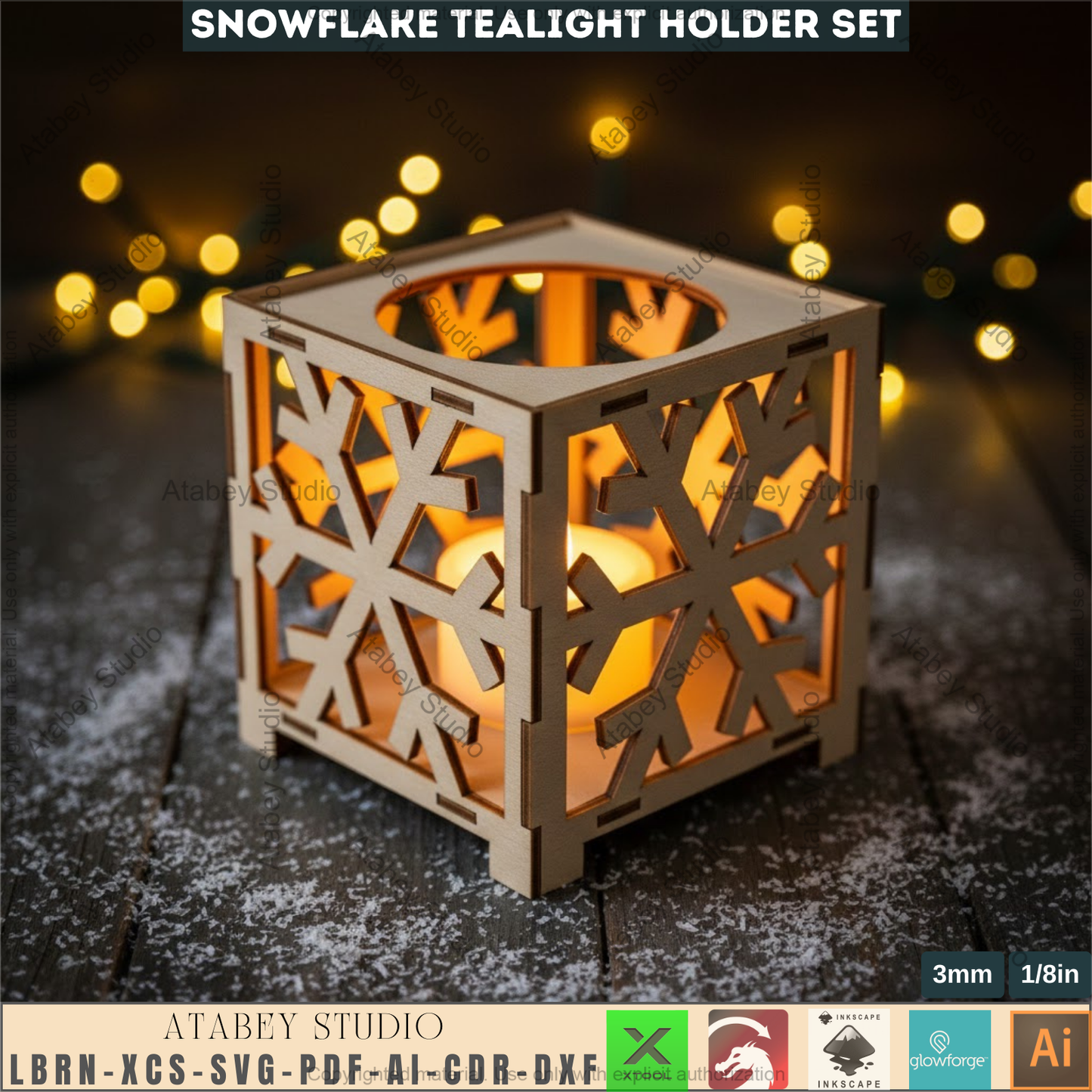 Snowflake Tealight Holder Laser Cut Files, Christmas Lantern Box SVG, Wooden Candle Holders 979