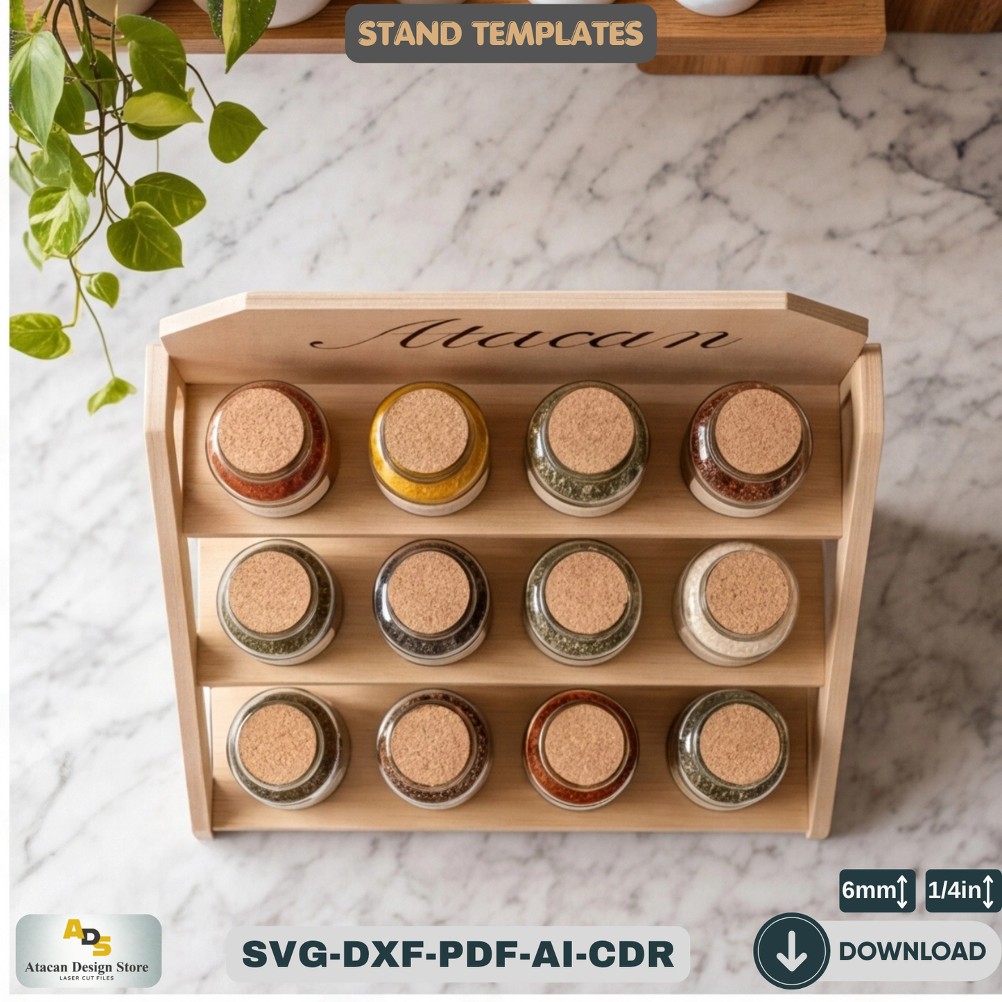 Tiered Spice Rack Laser Cut Template Kitchen Shelf Organizer Plan Tier Display Stand Plywood Design Maker Project