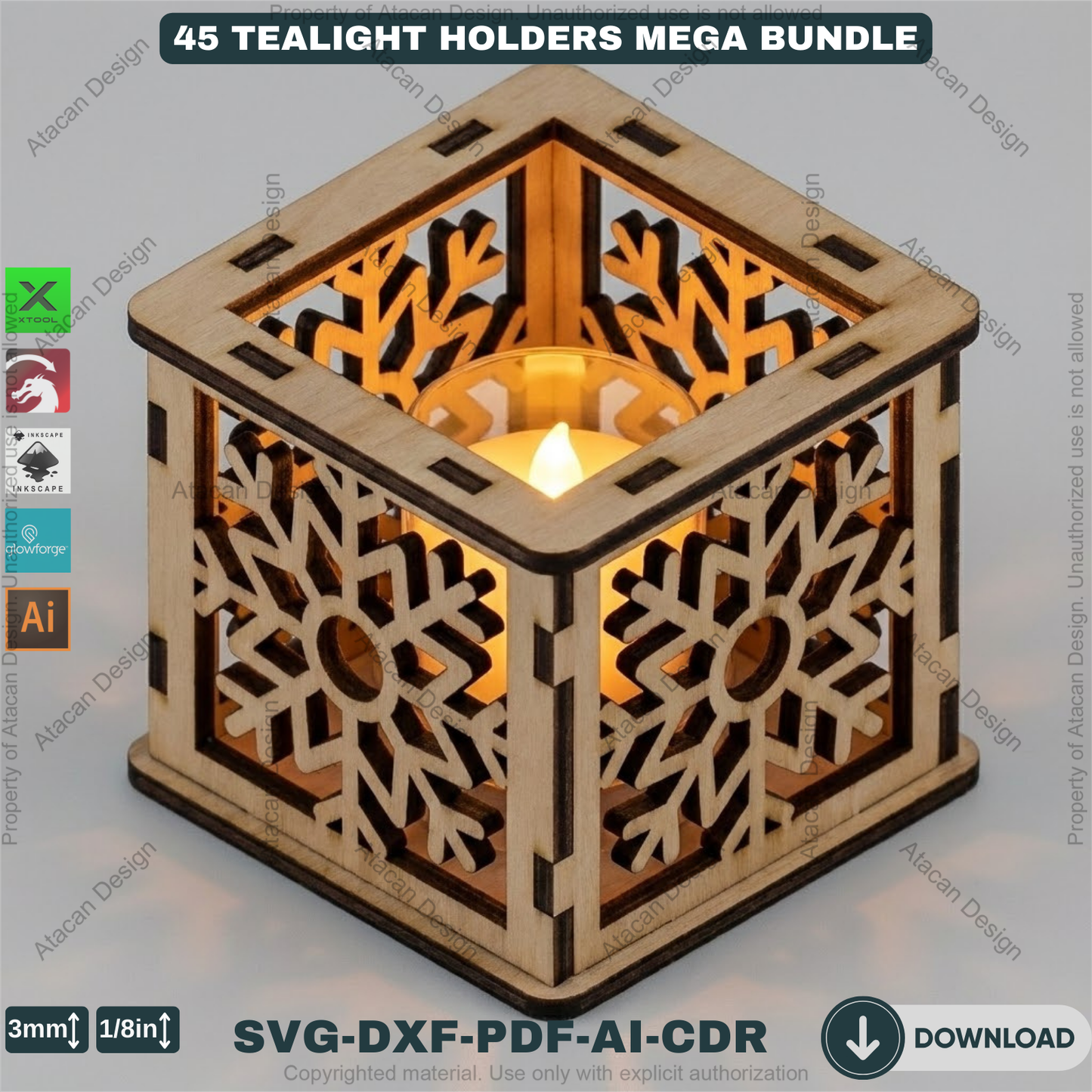 45 Christmas Lantern Templates | Laser Cut Candle Holders | Holiday Tealight Box Bundle | Festive Light Decor Cutting Designs 921