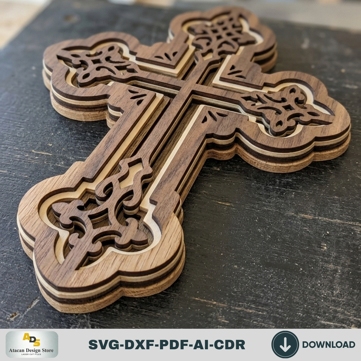 Layered Christian Cross Laser Cut File, Multi Layer Wooden Wall Cross,