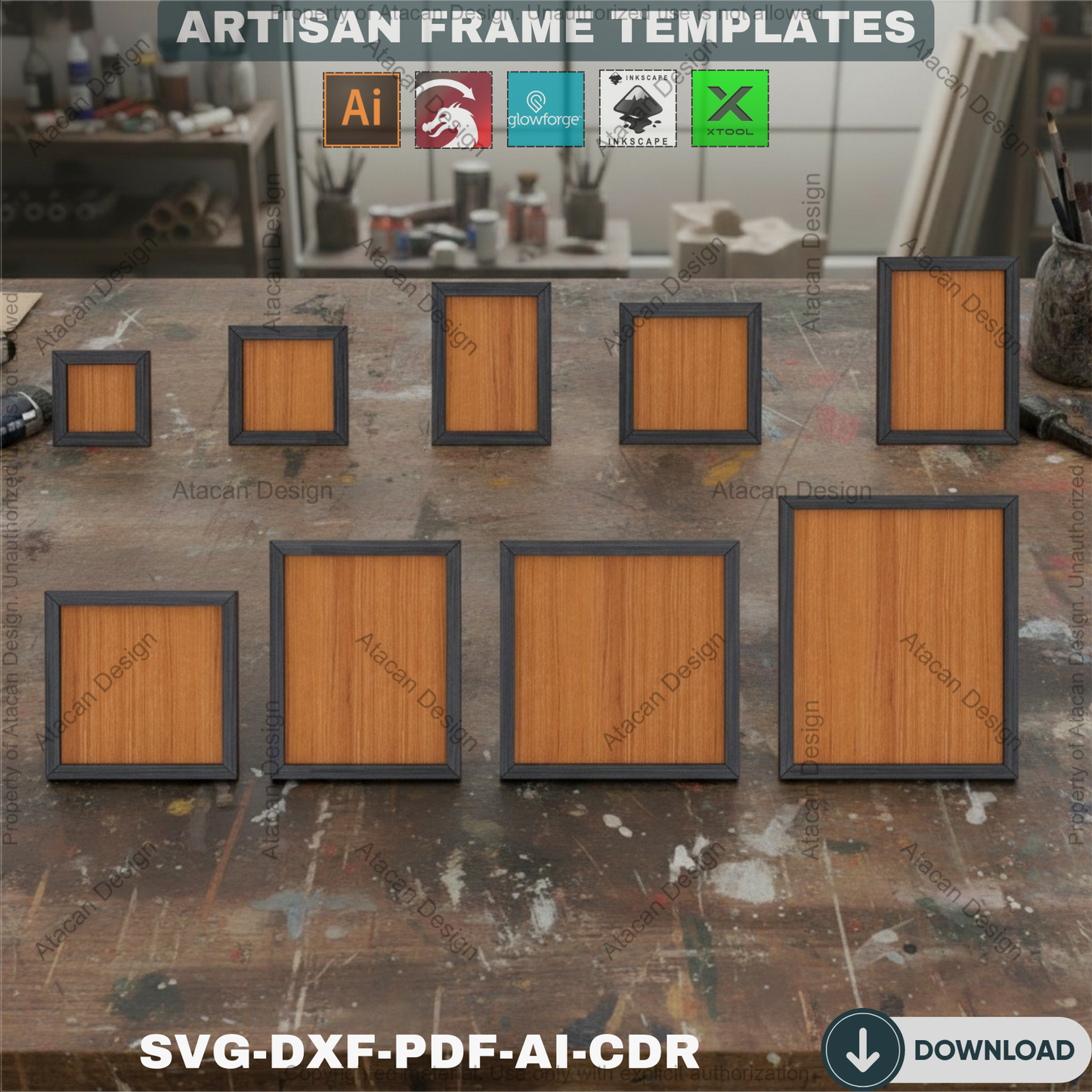 Laser Cut Picture Frame Templates - Customizable Photo Frame SVG, DXF, PDF - Digital Download for Glowforge, Xtool