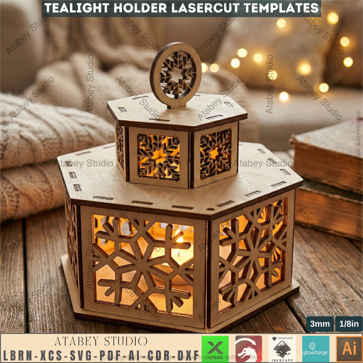 Christmas Tealight Holders with Lid / Lantern Laser Cut Files / Tabletop Candles / New Year Decor 976