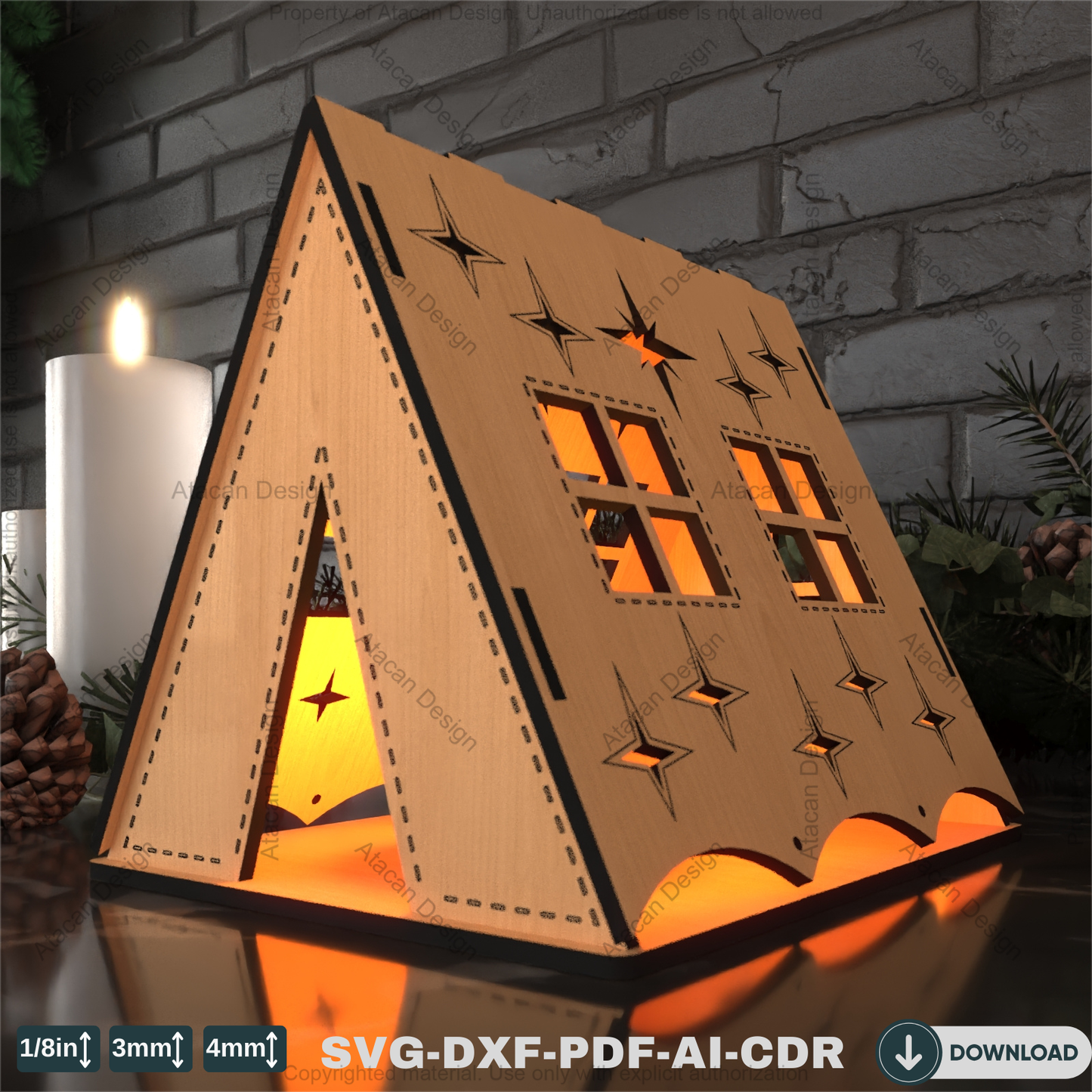 Tent Shaped Candle Holder – Handmade Wooden Lantern for Cozy Ambiance 793