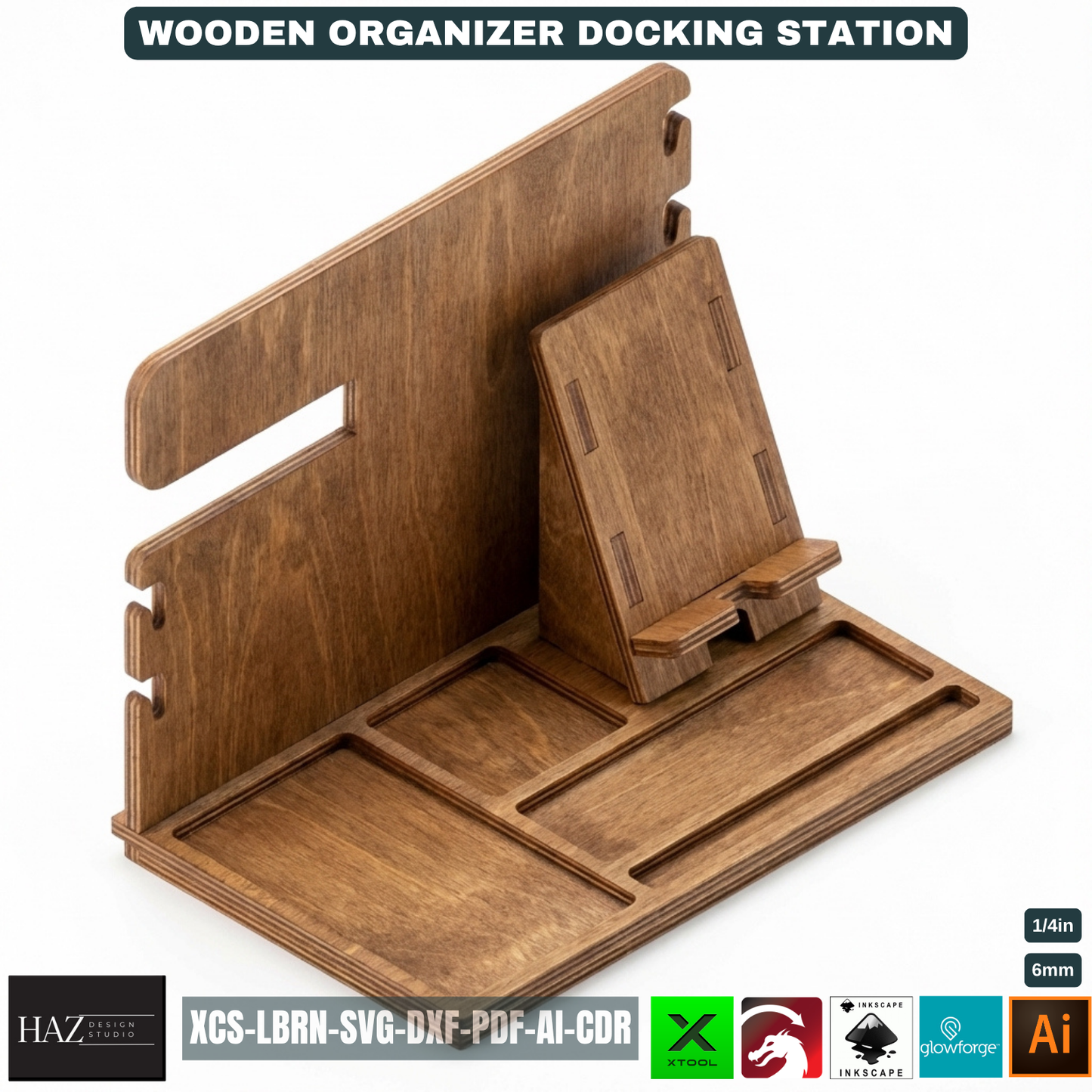 Personalized Wood Docking Station Desk Organizer Mens Gift Idea Phone Stand Bedside Nightstand Catchall Tray 529