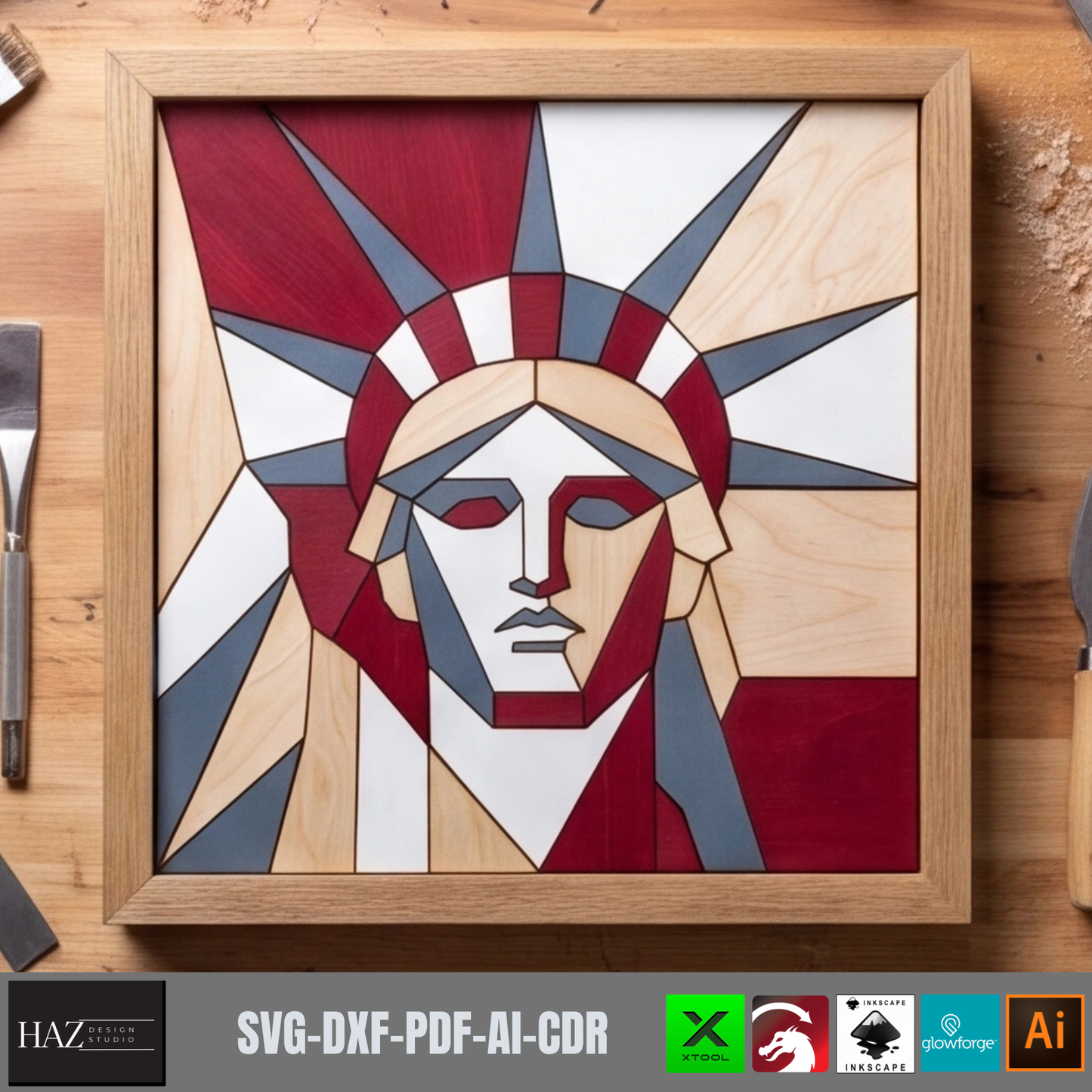 Geometric Statue of Liberty , American Patriotic Wood Sign Pattern, Fourth of July Independence Day
