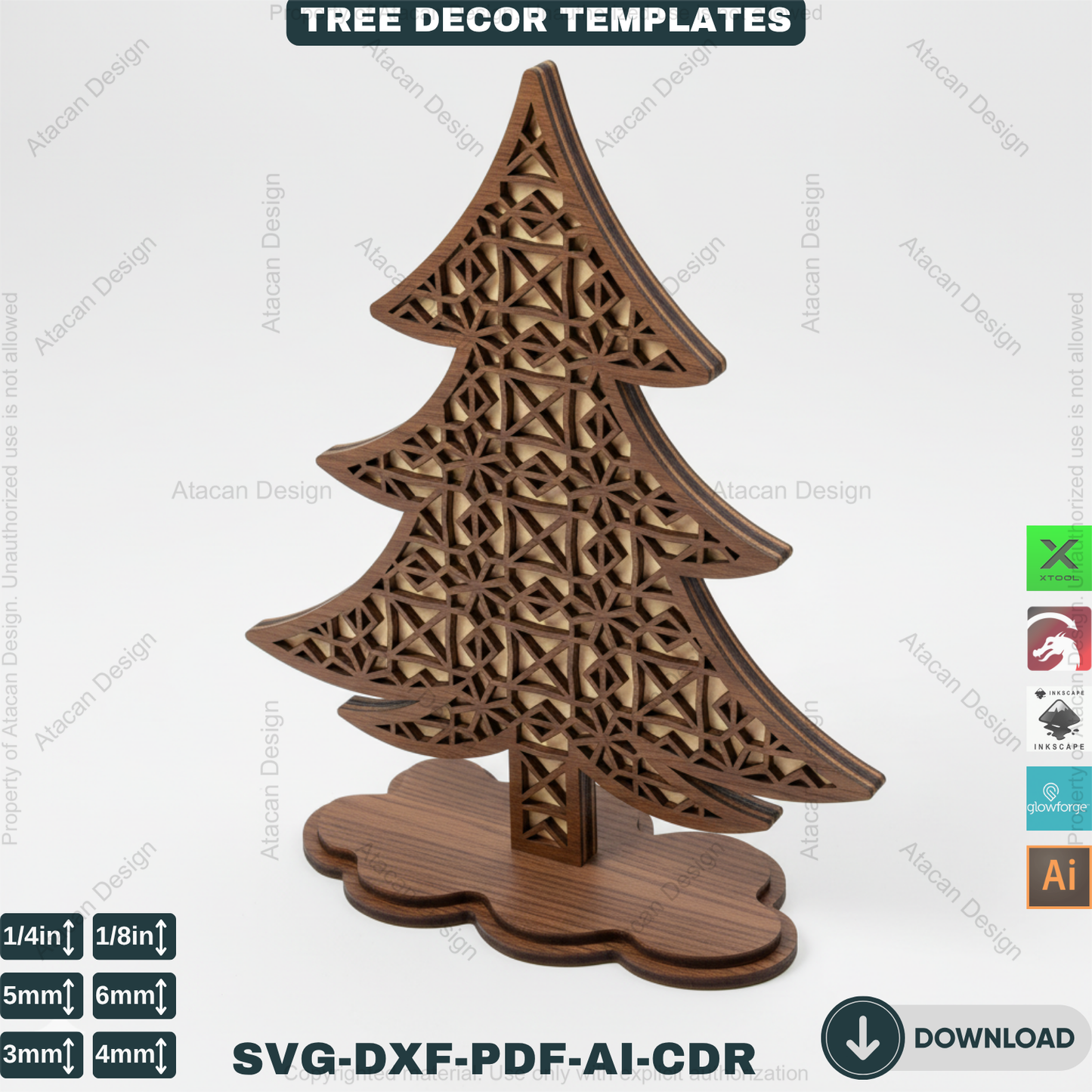 3D Standing Christmas Tree Decor Bundle | Laser Cut Wooden Tree Ornaments | Holiday Table Decoration | Xtool Craft Template 909