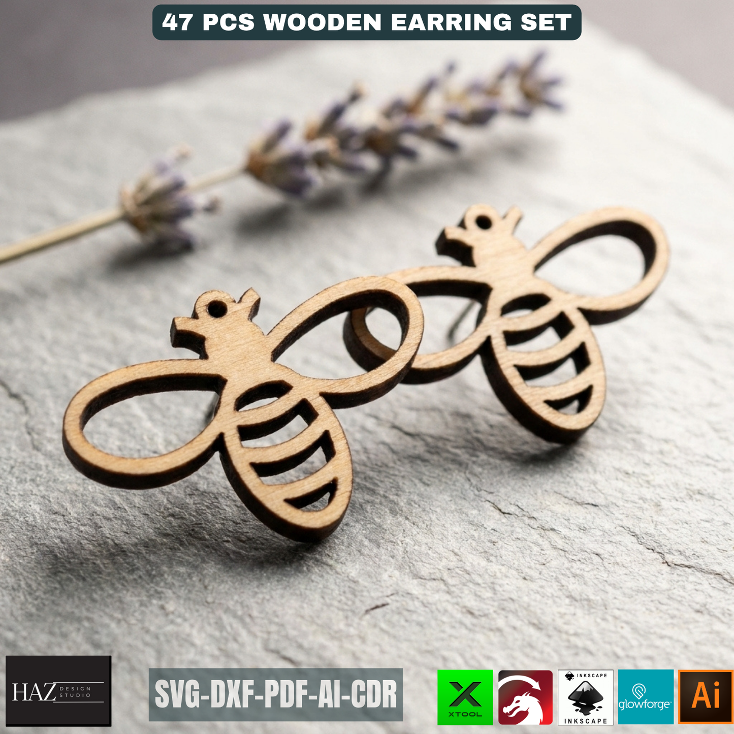 47 Pcs Wooden Earring Laser Cut Templates DIY Jewelry Boho Mushroom Skull Bee Honeycomb
