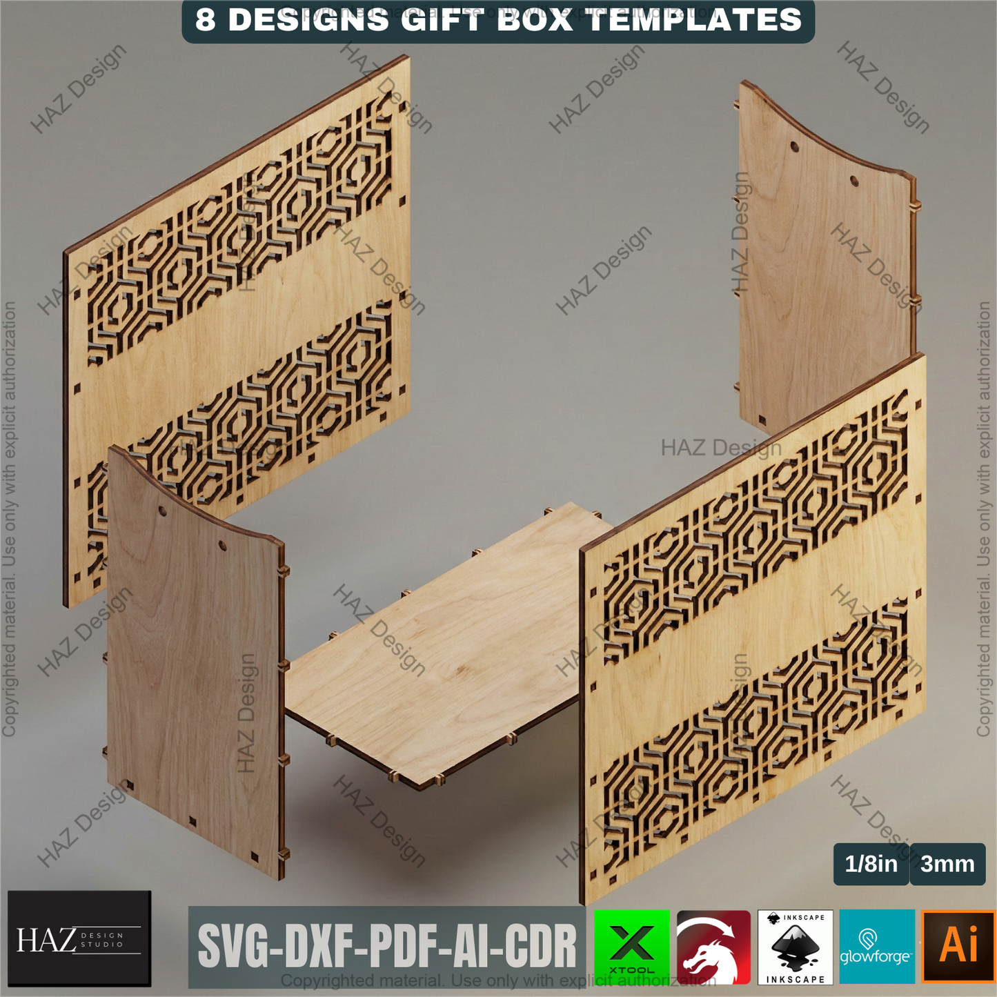 8 Laser Cut Gift Box Templates, Wooden Storage Crate Pattern, Decorative Plywood Basket, DIY Wedding Hamper, Laser Ready Cut Files 511