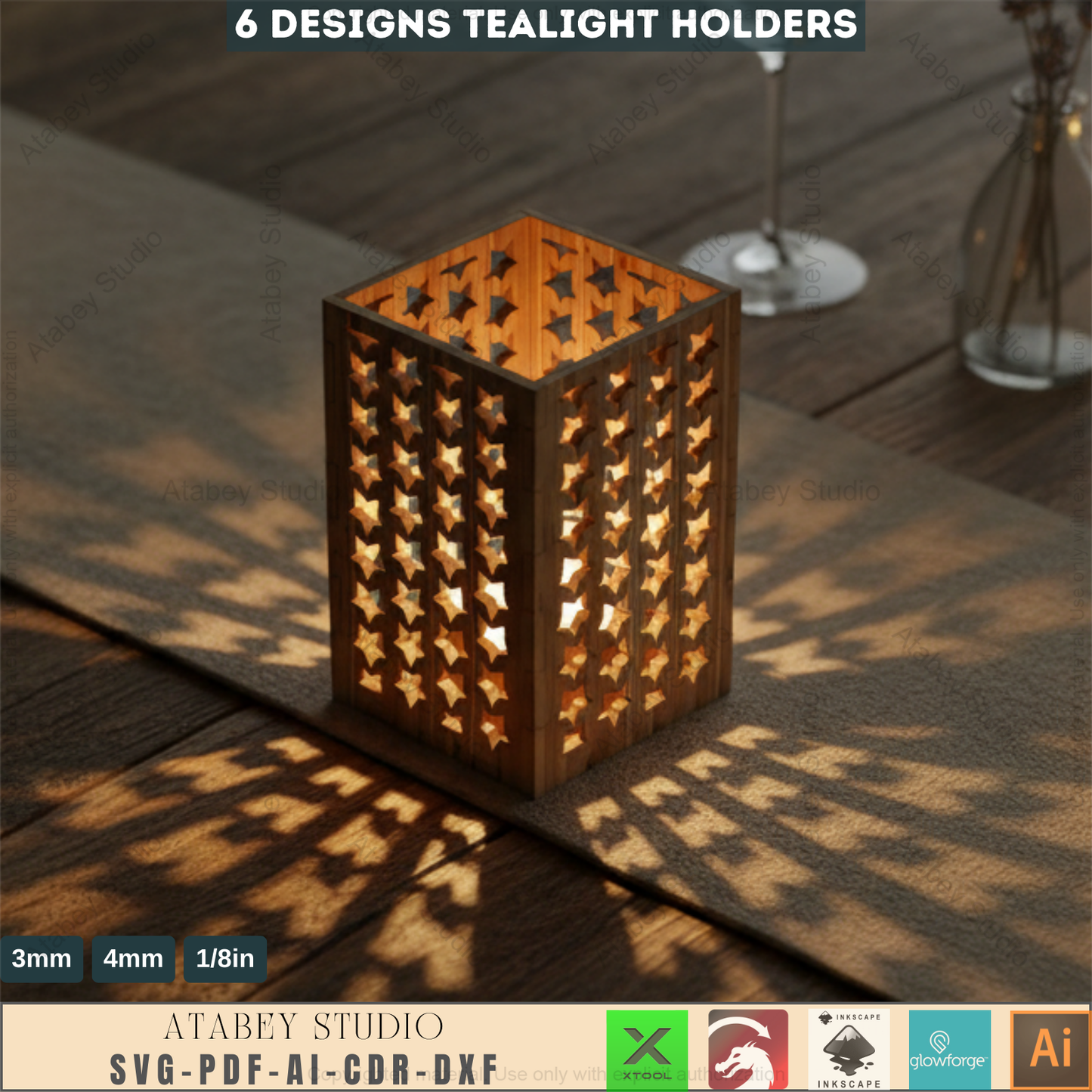 Laser Cut Tealight Holder SVG Template Bundle | 6 Unique Candle Lantern Designs for DIY Home Decor 242