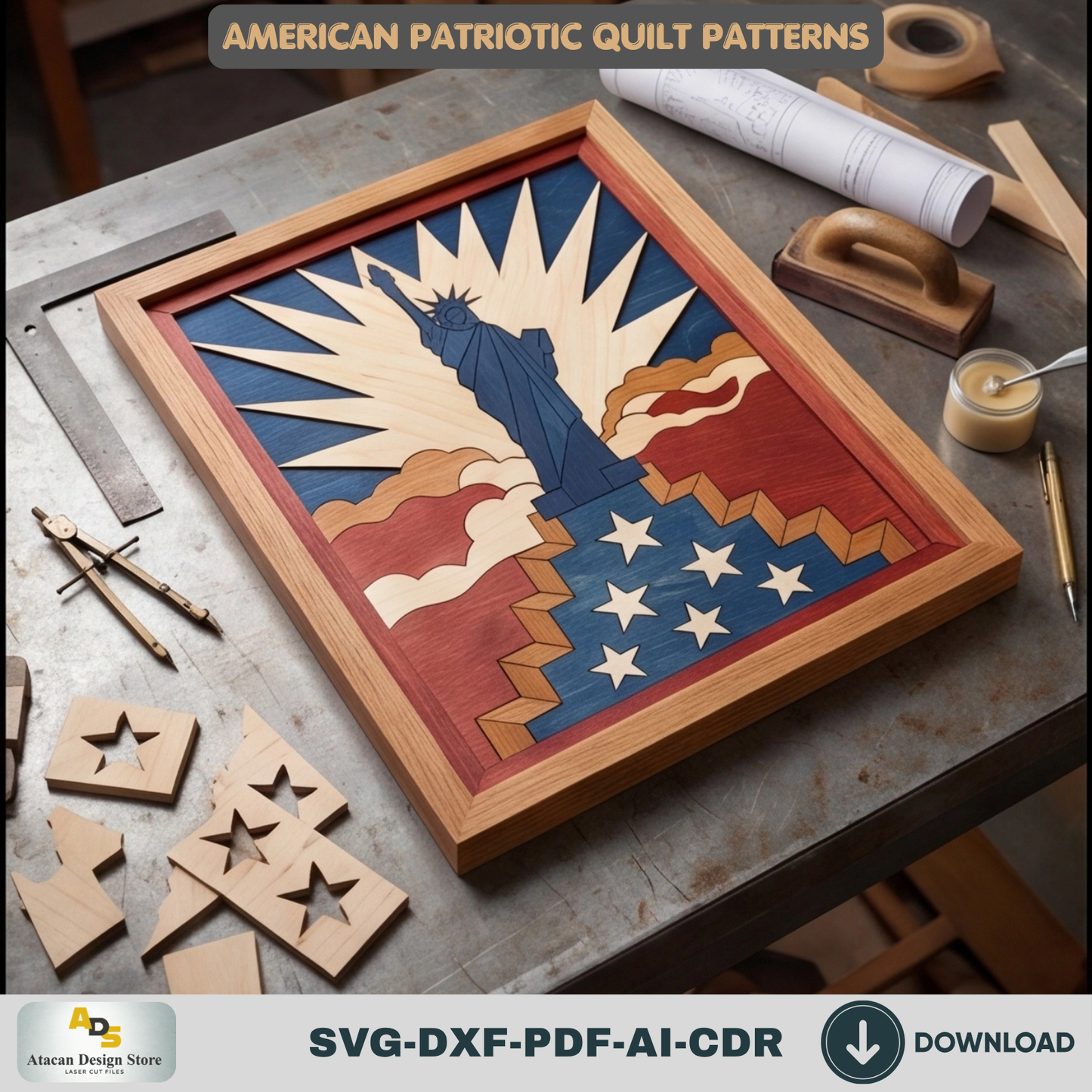 Statue of Liberty Design, American Patriotic WallArt Pattern, Independence Day Wood Decor, Freedom