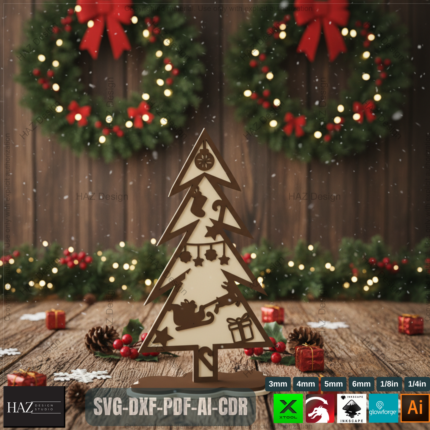 Laser Cut Standing Christmas Tree Ornaments Bundle, Decorative Wooden Xmas Tree Designs, Christmas Table Tree Decor,3D Holiday Tree 493