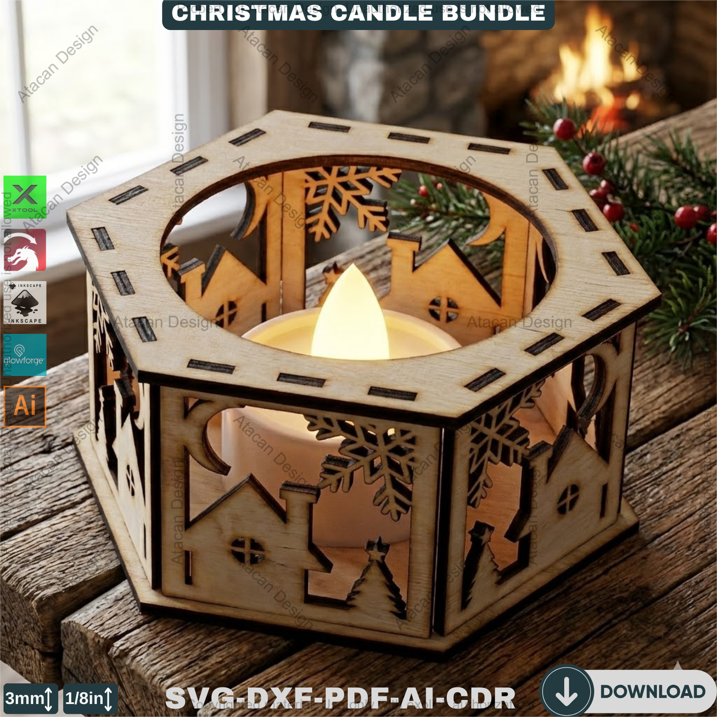 Christmas Tealight Box Bundle - Laser Cut Lantern Templates - DIY Holiday Candle Holders 925