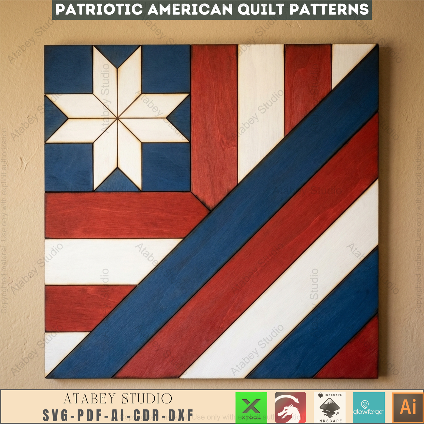 Patriotic Americana Barn Quilt Wood Laser Cut Pattern Fourth of July Wall Art Independence Day USA Star 996