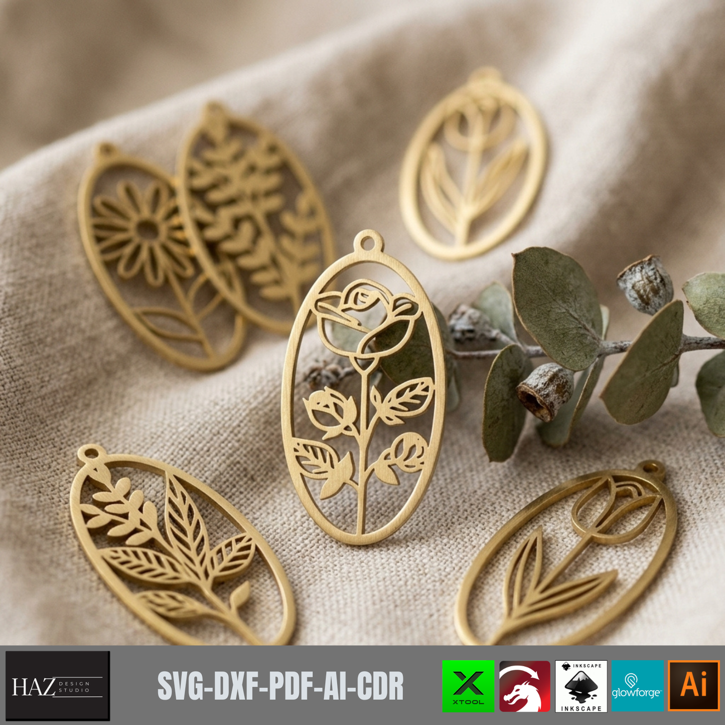 Botanical Earring Templates Floral Oval Pendant Wood Jewelry Patterns Rose Tulip Leaf Cutout Designs