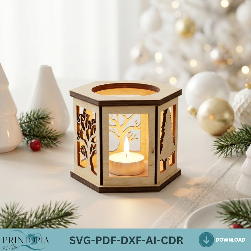 Tree Candle Holder Set / Wood Tea light Lantern / Night Lamp Cutting Files / Table Lantern Decoration Centerpiece Lampshade