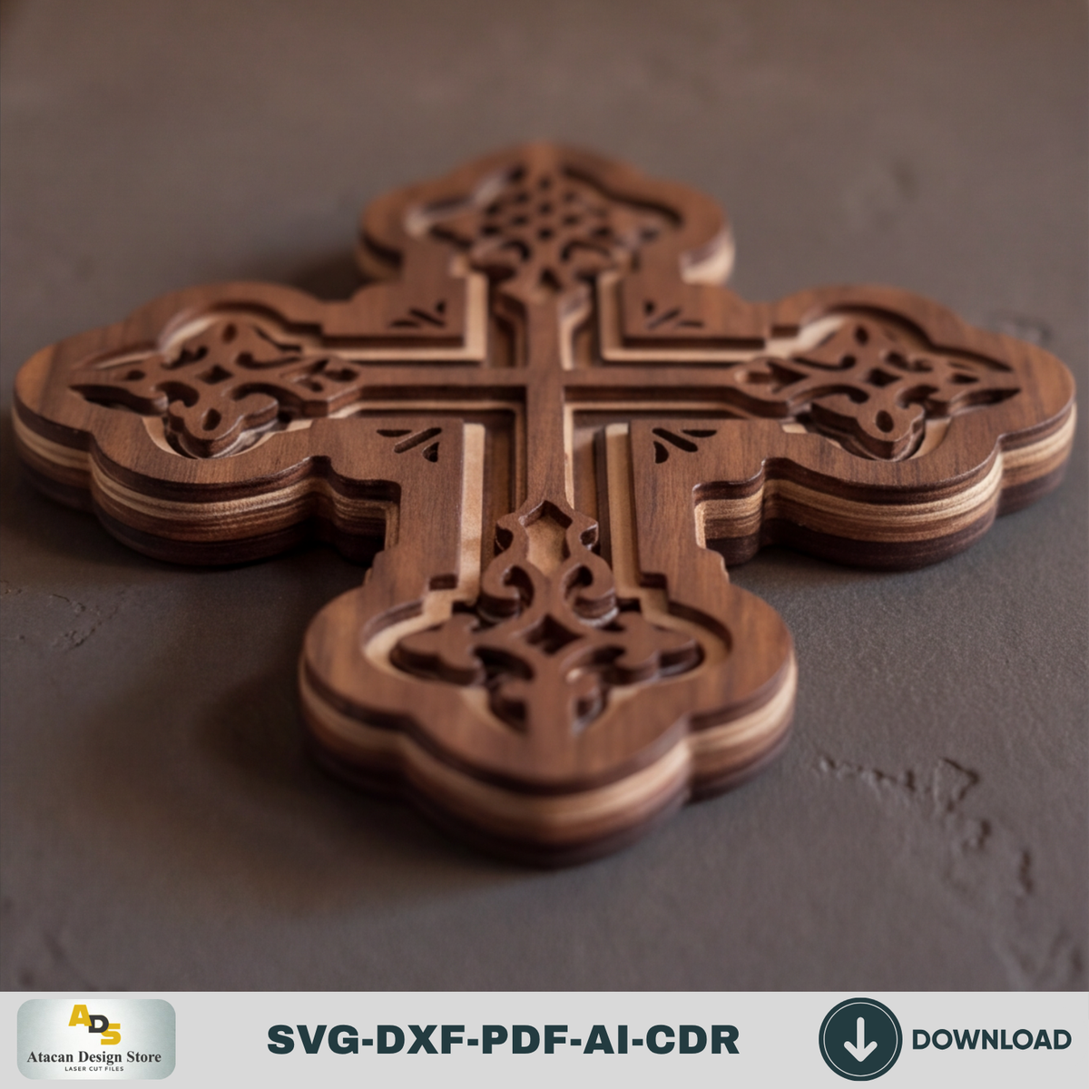 Layered Christian Cross Laser Cut File, Multi Layer Wooden Wall Cross,