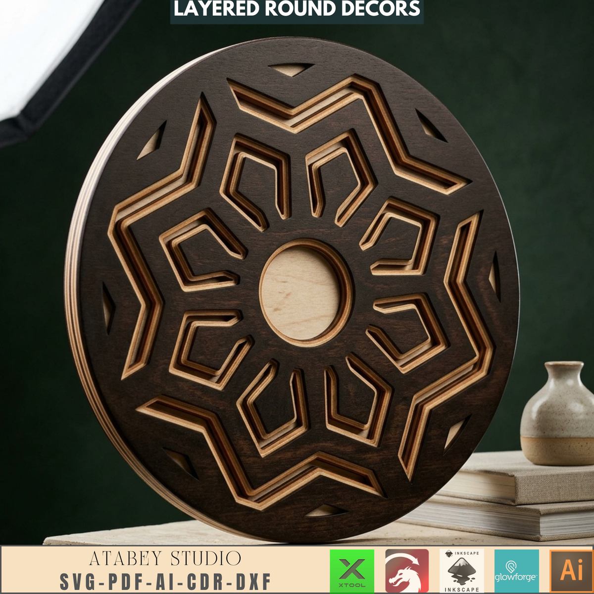 Layered Round Wall Art Laser Cut Files Geometric Plywood Decor 3D Mandala Sign