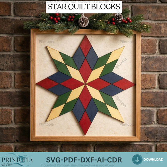 Geometric Star Barn Quilt Wood Pattern Farmhouse Wall Art Template Rustic Home Decor 342