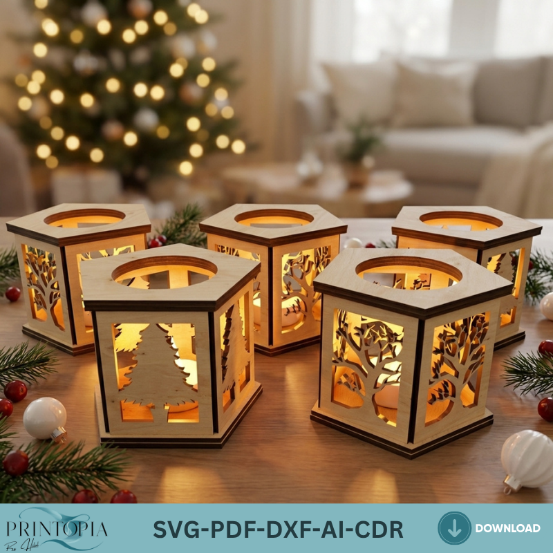Tree Candle Holder Set / Wood Tea light Lantern / Night Lamp Cutting Files / Table Lantern Decoration Centerpiece Lampshade