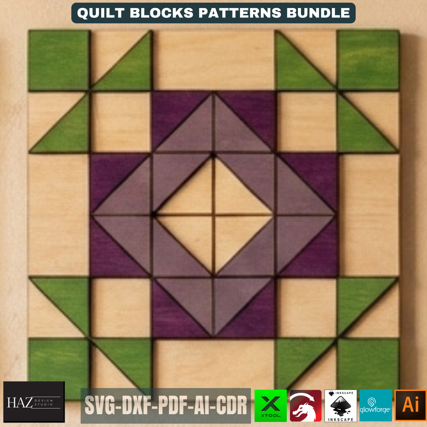 Geometric Wood Quilt Block Pattern, Modern Mosaic Wall Art Template, DIY Farmhouse Decor Sign 518