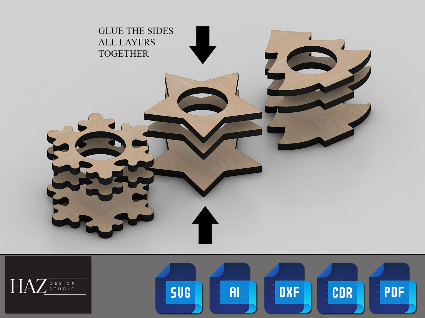 Christmas New Year 2023 Table Decoration / Christmas Wooden Candlestick Holder / Snowflake Christmas Tree Star Tealigts SVG Dxf Ai Cdr 165
