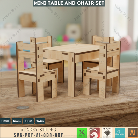 Mini Table Chair Set - Kids Furniture - Children Toy - Dollhouse SVG 332