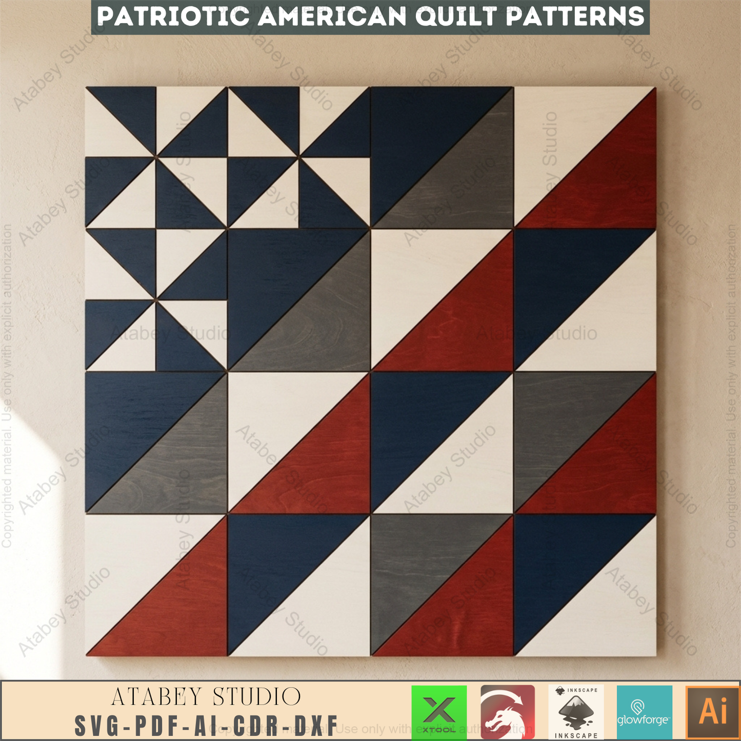 Patriotic Americana Barn Quilt Wood Laser Cut Pattern Fourth of July Wall Art Independence Day USA Star 996