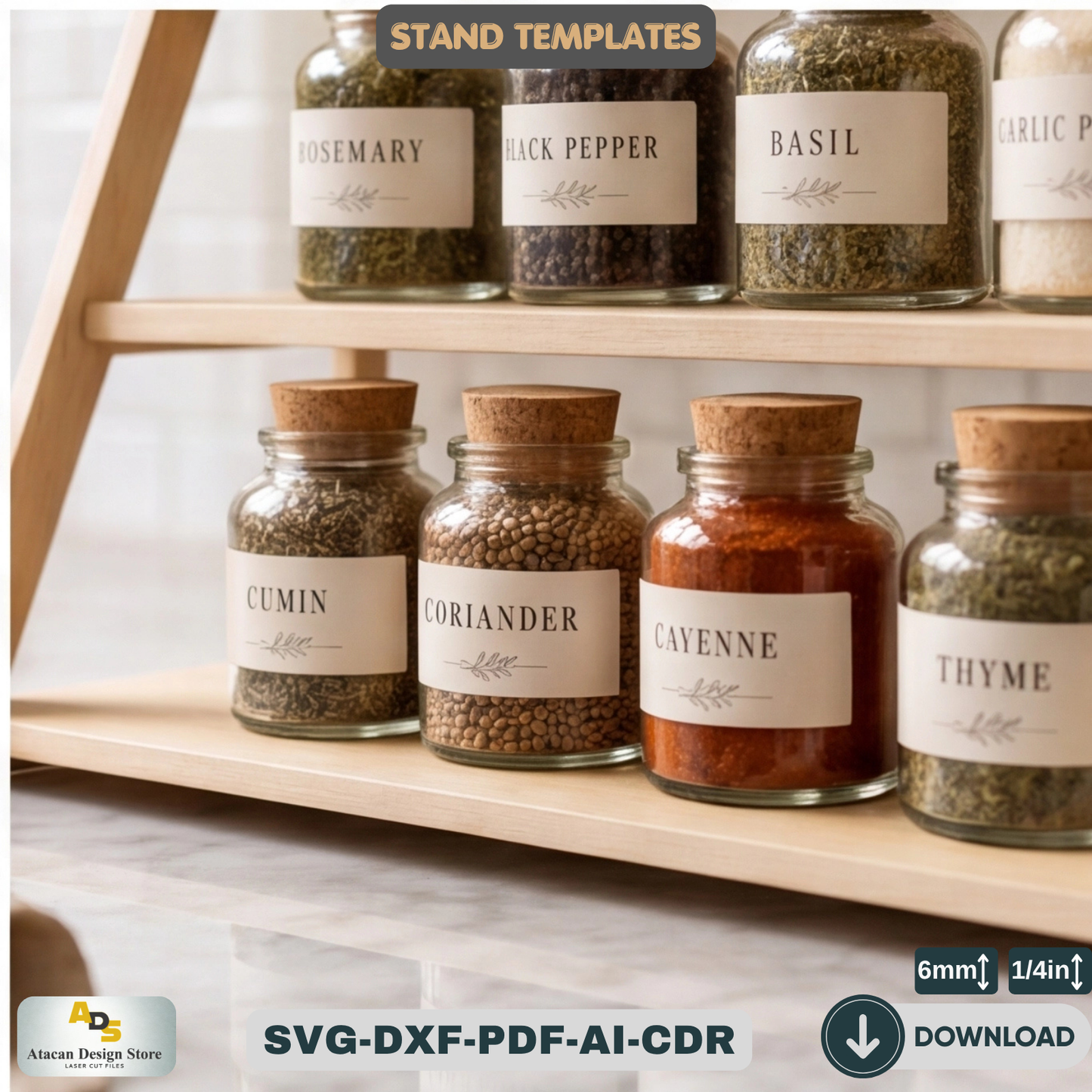 Tiered Spice Rack Laser Cut Template Kitchen Shelf Organizer Plan Tier Display Stand Plywood Design Maker Project