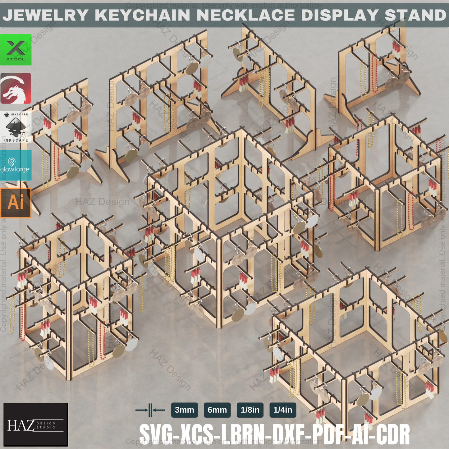 Modular Jewelry & Keychain Display Stand | Laser Cut Design for Craft Fairs & Vendor Booths 436