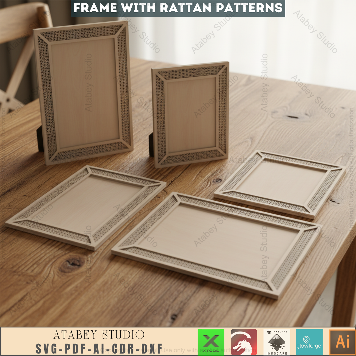Layered Wall Hanger Frames with Rattan Pattern - DIY Frame cutting Projects - Cane Webbing Patterns 746