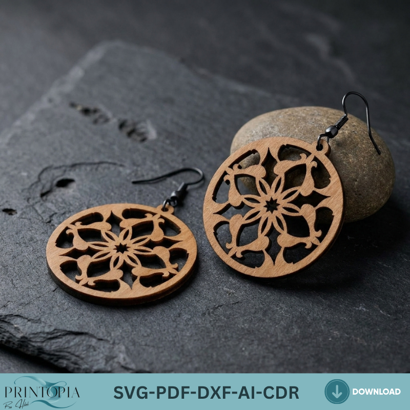 Wooden Earring Laser Cut Jewelry Templates Boho Geometric Flower Earrings