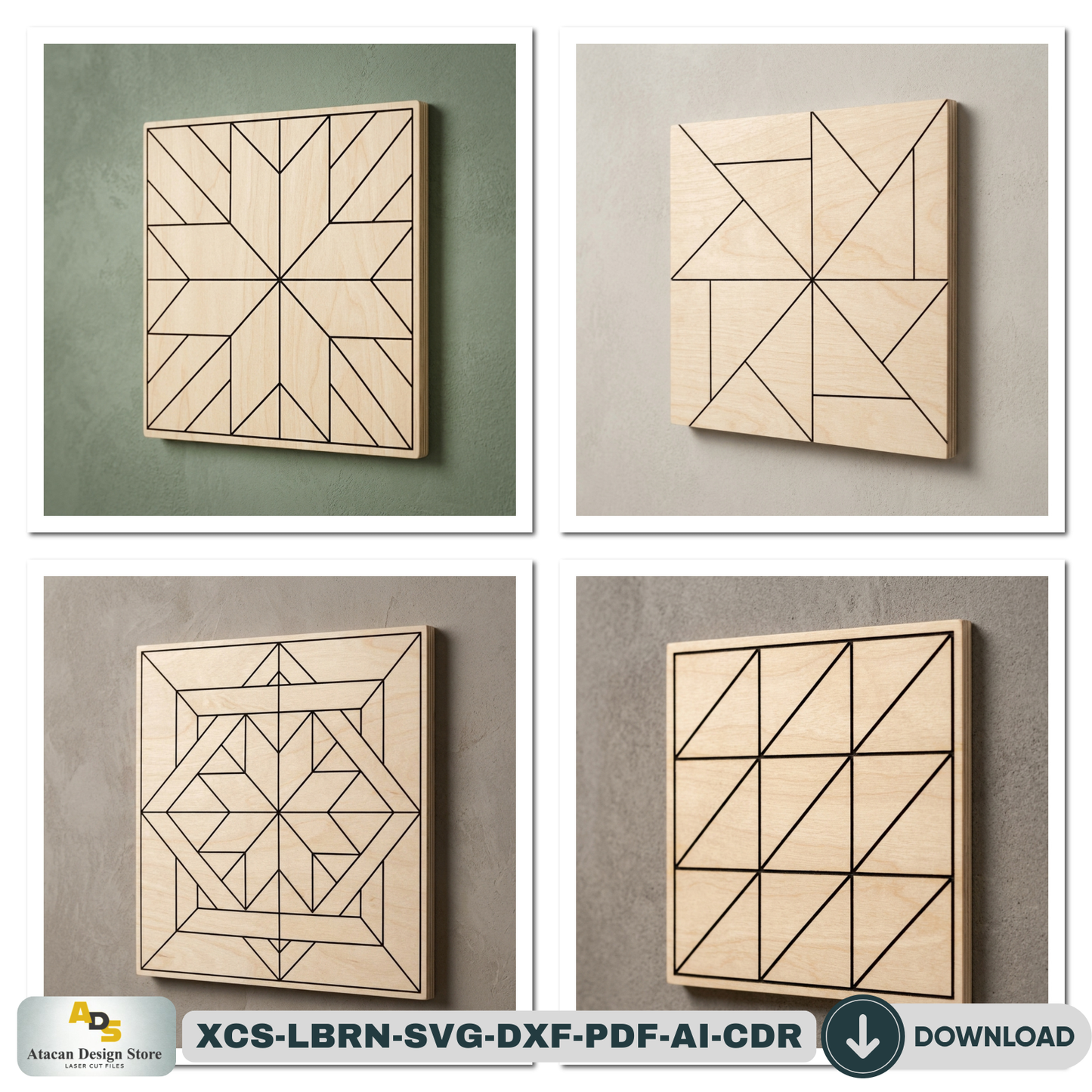 40 Geometric Barn Quilt Block Patterns / Woodem Wall Art Mosaics Bundle Abstract Design 945