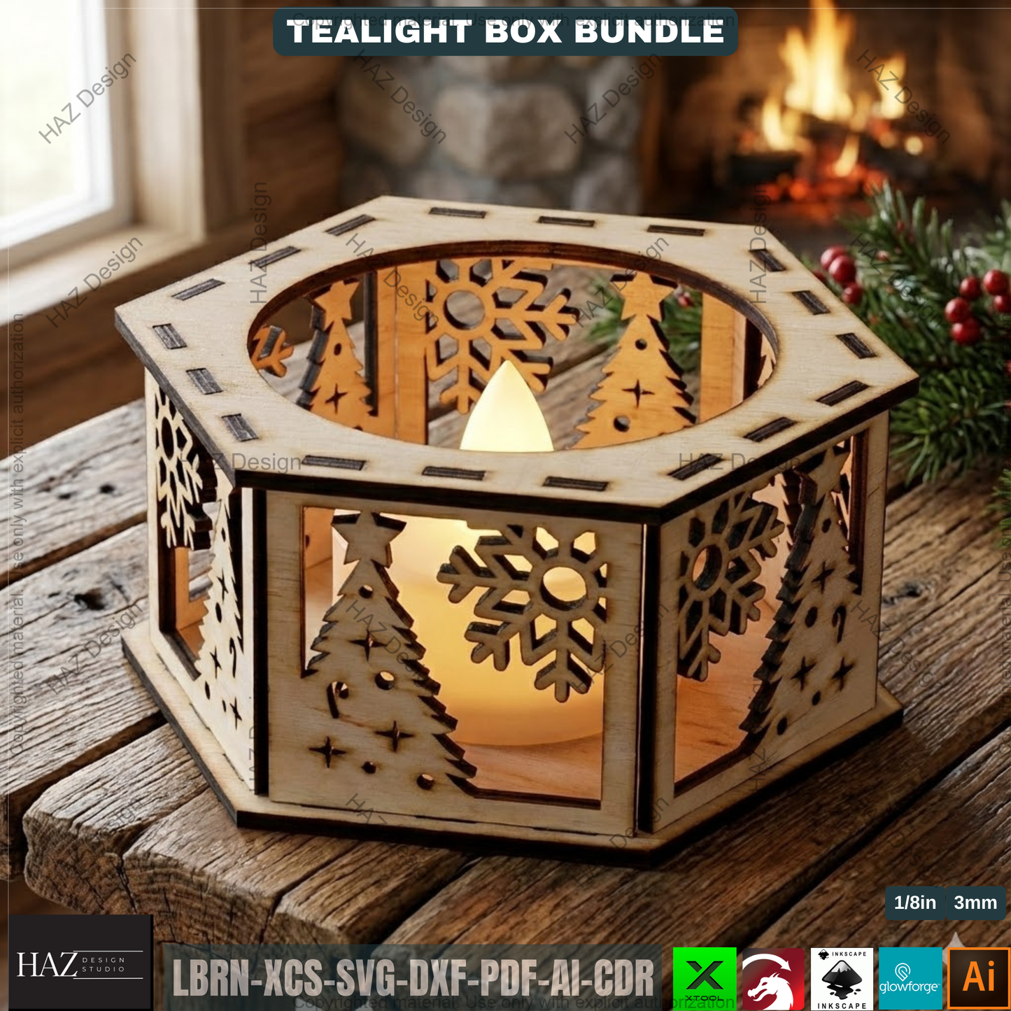 Christmas Candle Lantern Bundle | Tealight Holder Laser Cut Files | Holiday Table Decor 506