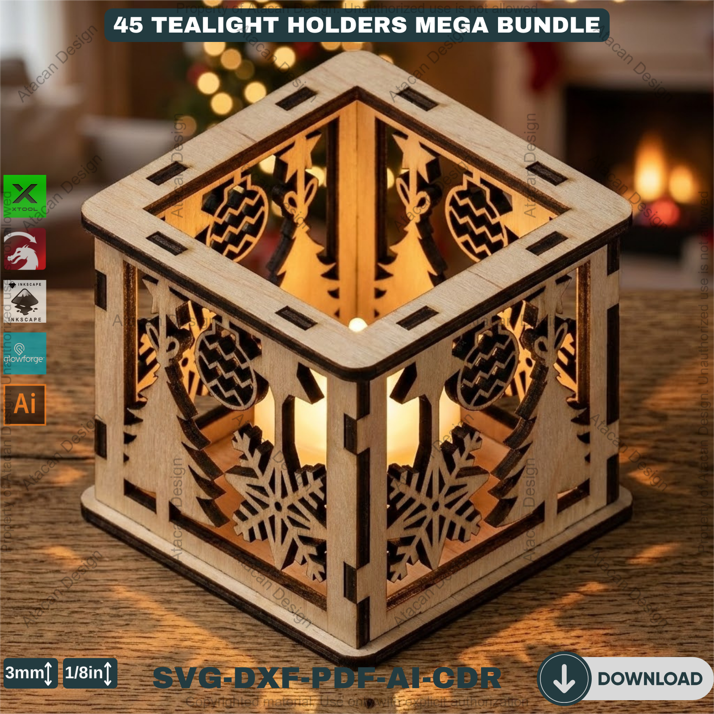 45 Christmas Lantern Templates | Laser Cut Candle Holders | Holiday Tealight Box Bundle | Festive Light Decor Cutting Designs 921