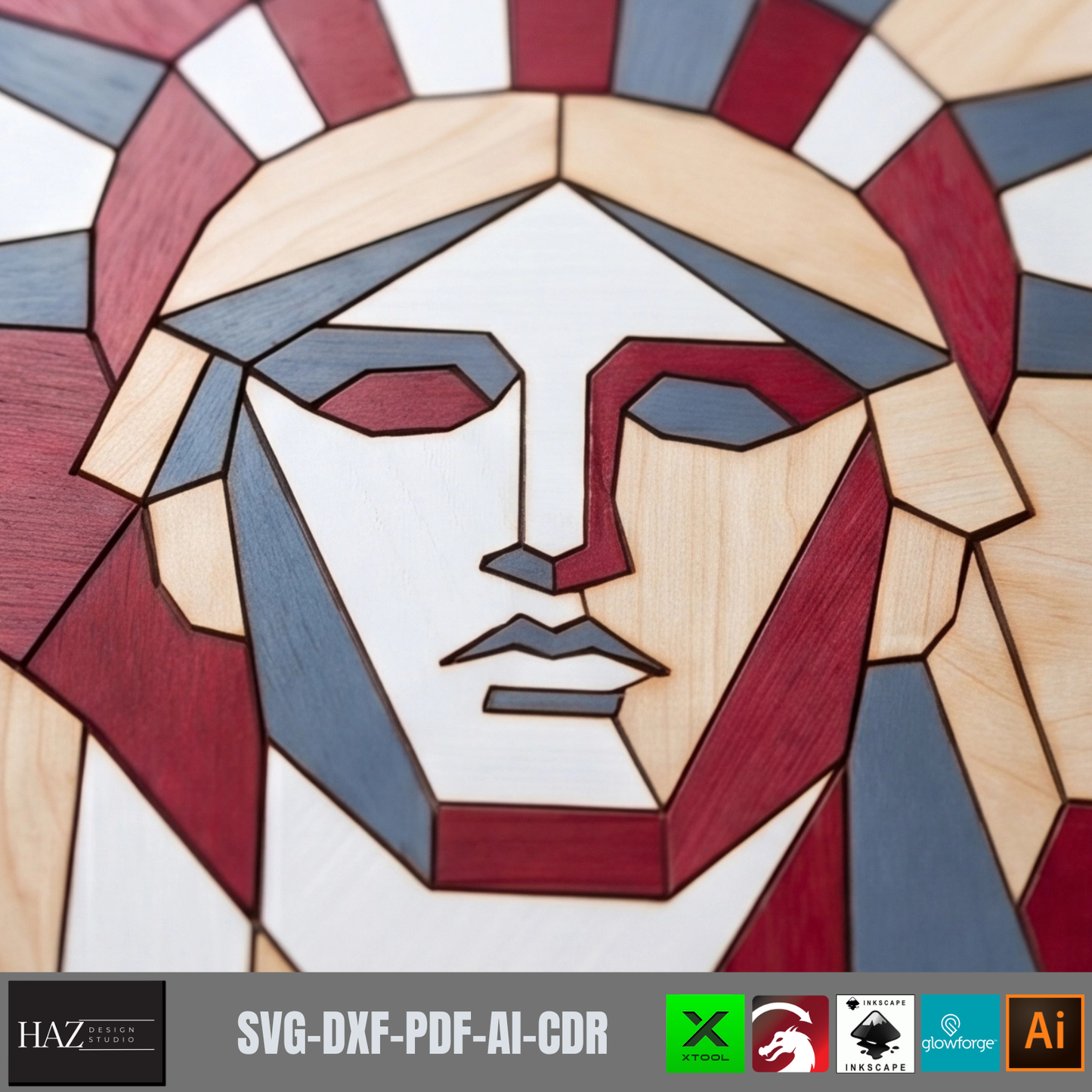 Geometric Statue of Liberty , American Patriotic Wood Sign Pattern, Fourth of July Independence Day