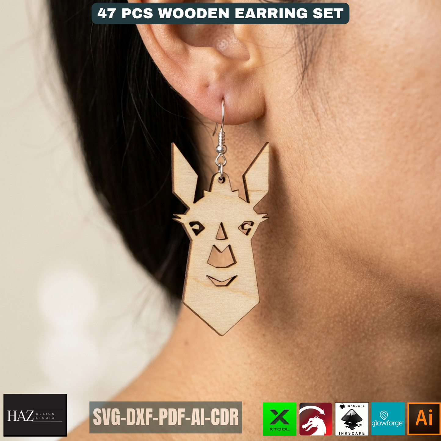 47 Pcs Wooden Earring Laser Cut Templates DIY Jewelry Boho Mushroom Skull Bee Honeycomb