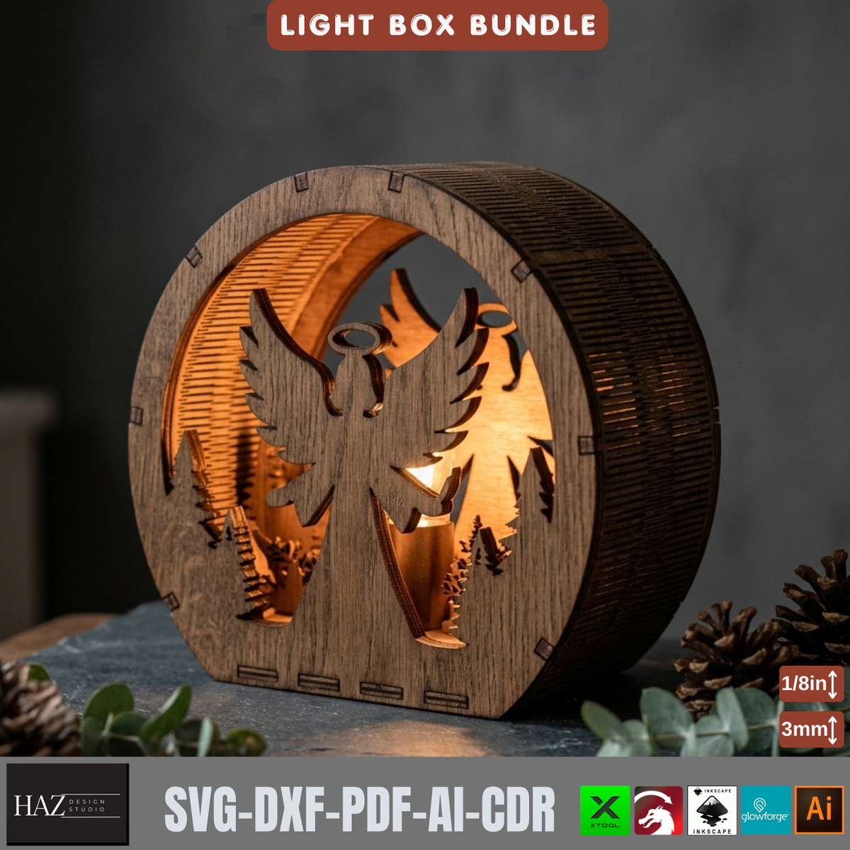 Laser Cut Christmas Lantern Bundle, Wooden Tealight Holders, Winter Scene Light Box Designs