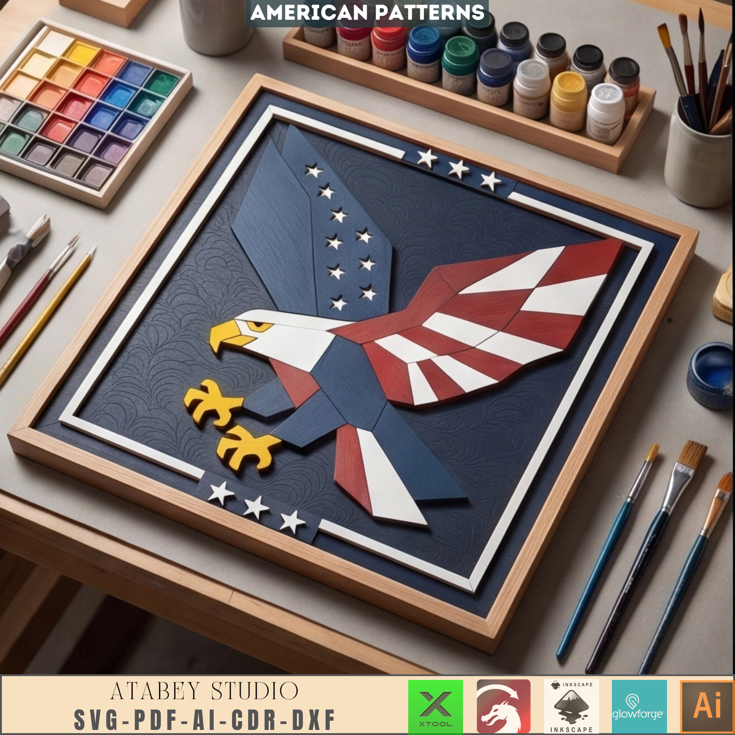 American Eagle Patriotic Wall Art Independence Day Home Decor USA Wood Sign Pattern