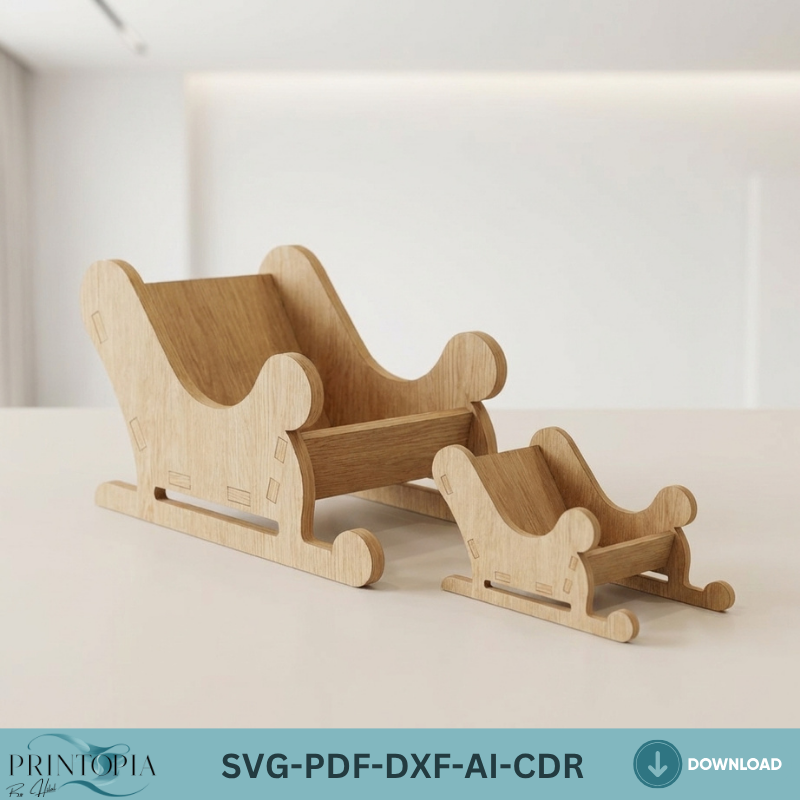 Christmas Sleigh Laser Cut File Wooden Holiday Table Decor 3D Sleigh Template 024