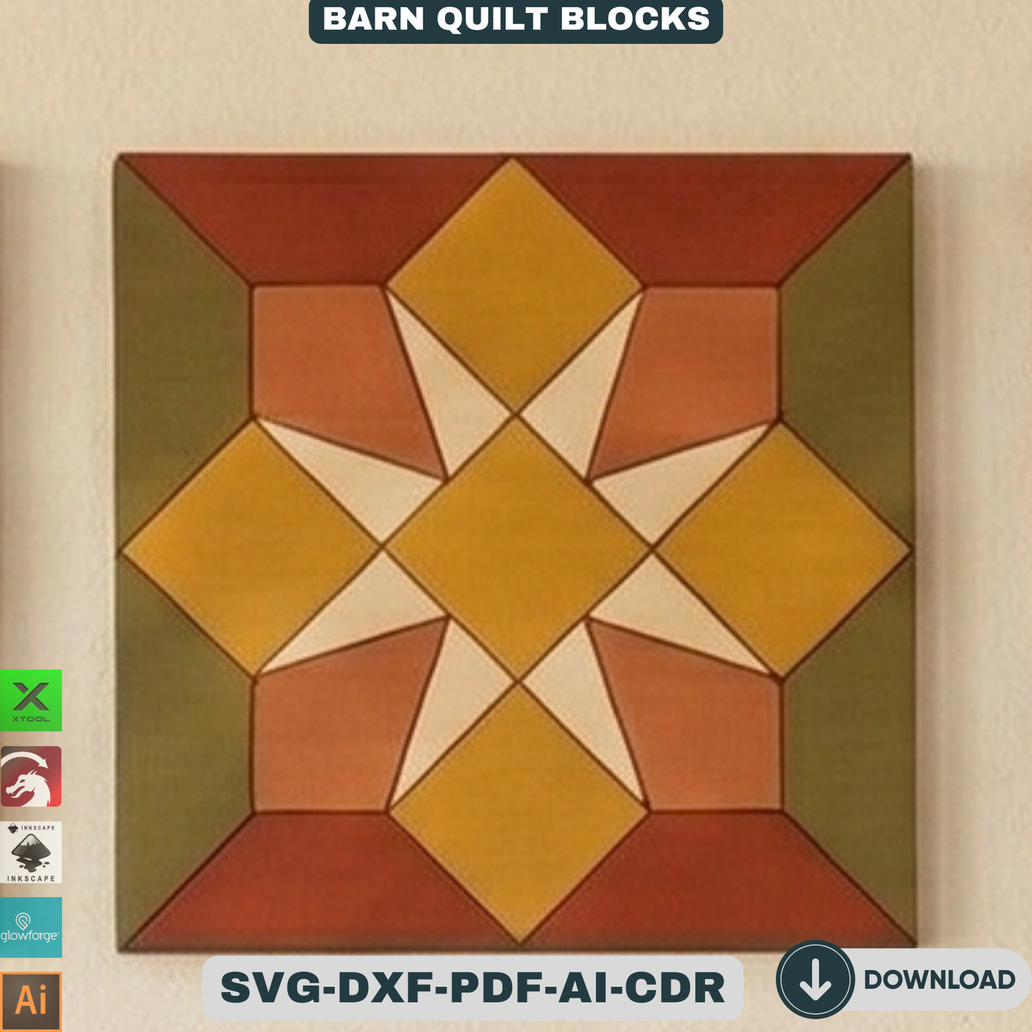 Barn Quilt Blocks, Geometric Patchwork Wall Patterns, DIY Wood Sign Mosaic Decor 937