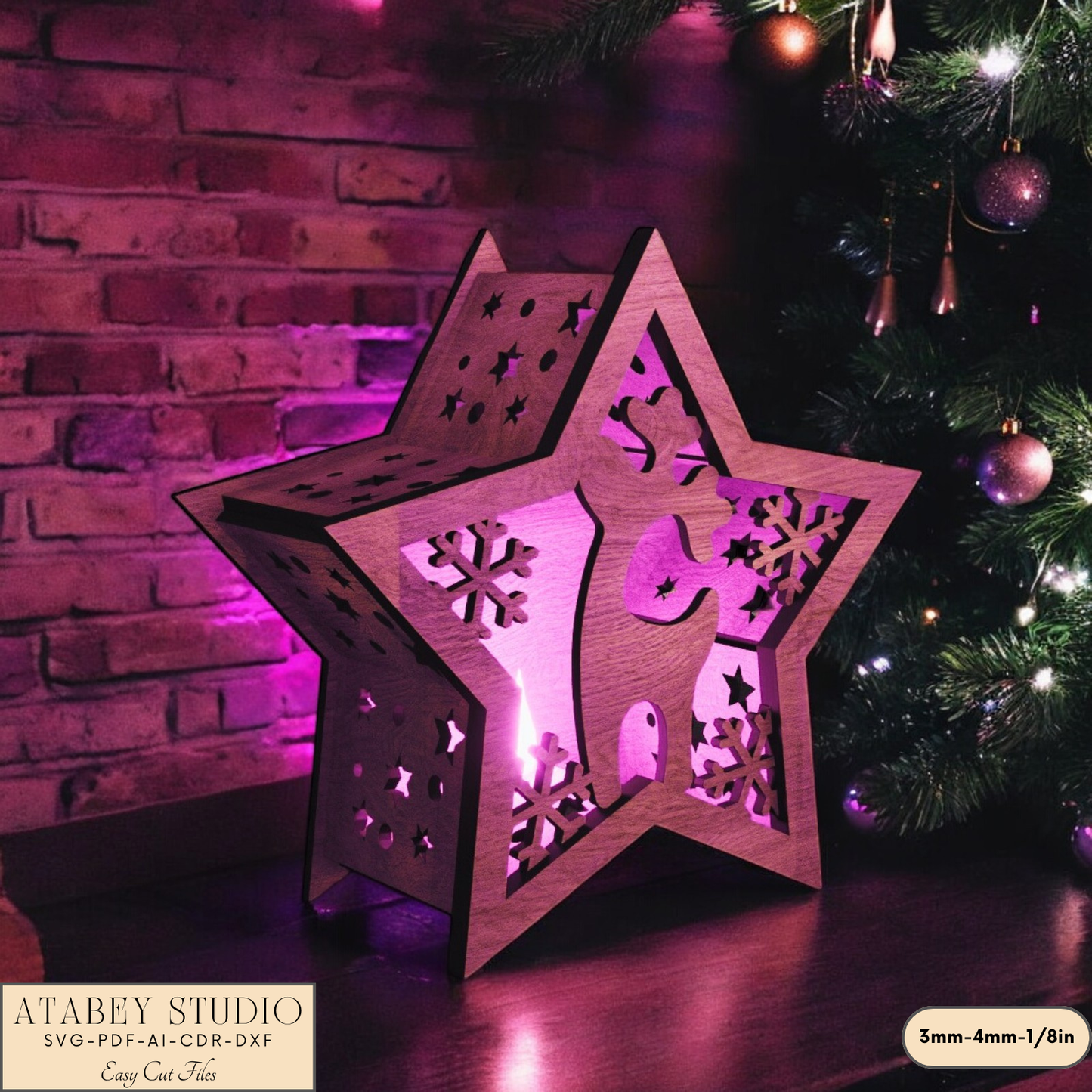 Christmas Star Lantern – Laser Cut Candle Holder for Festive Night Christmas Lantern with Snowy Scene for Holiday Decor 905