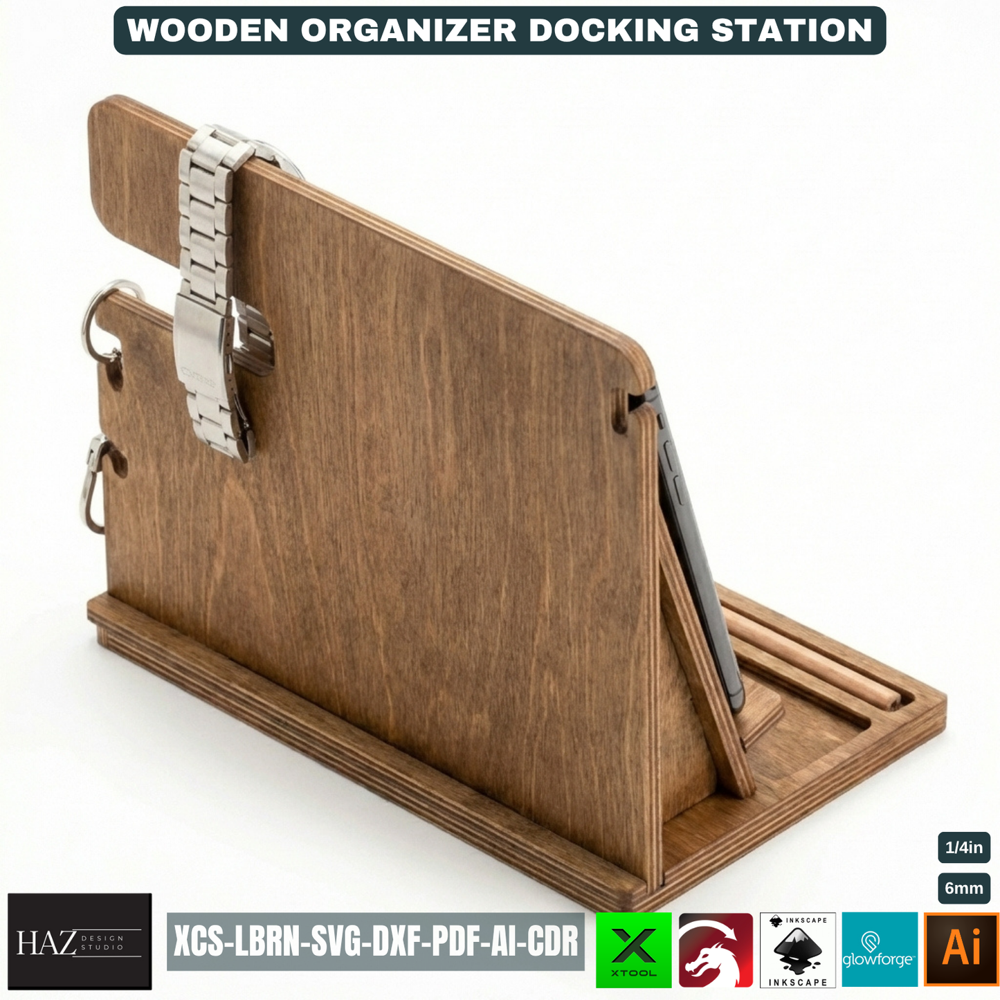 Personalized Wood Docking Station Desk Organizer Mens Gift Idea Phone Stand Bedside Nightstand Catchall Tray 529