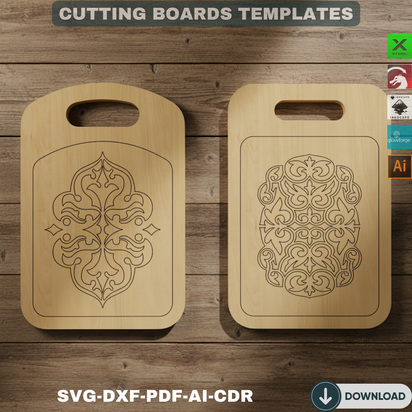 Gourmet Serving Plank CAD Files - Elegant Kitchen Board Laser Ready Designs - Culinary Craft Template Pack