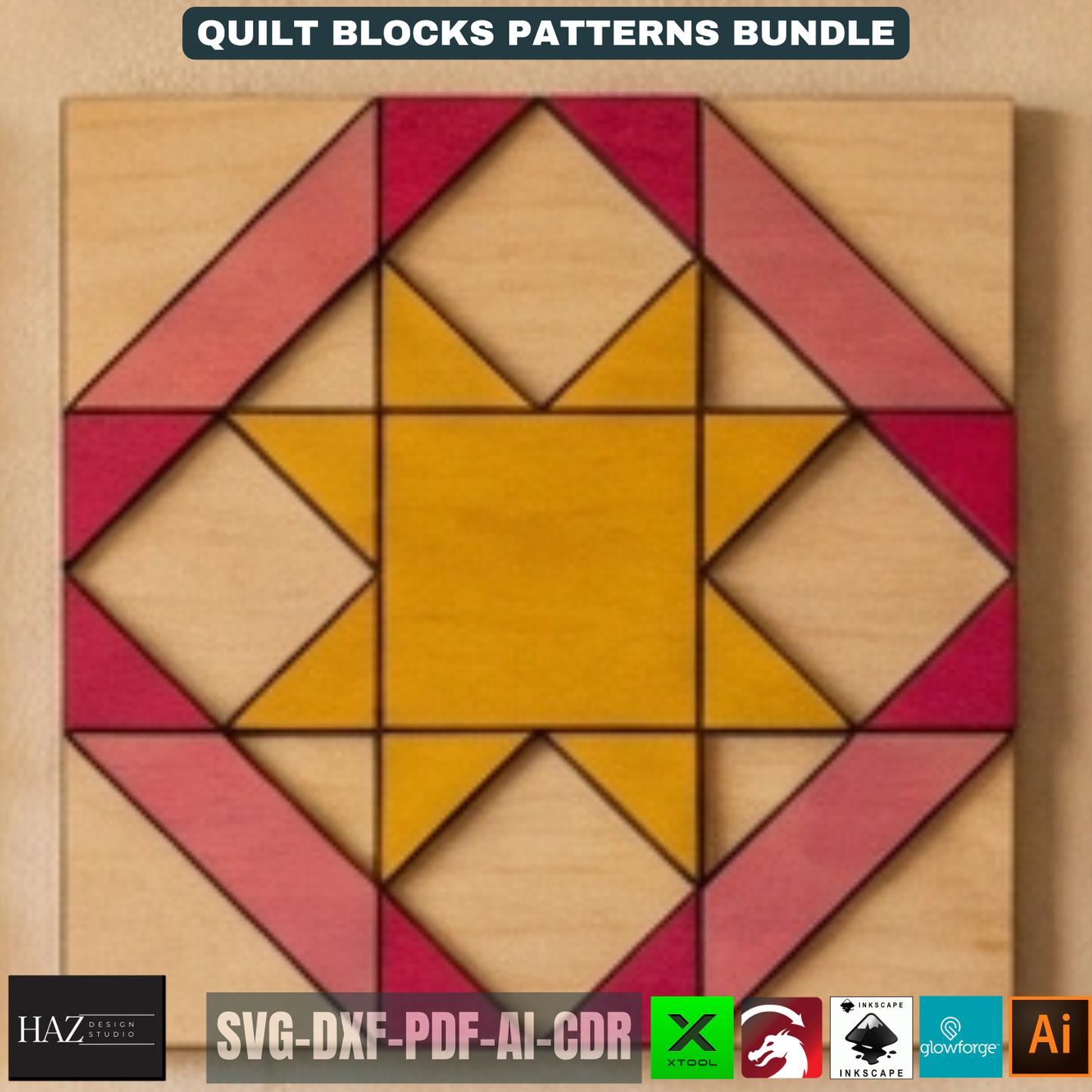 Geometric Wood Quilt Block Pattern, Modern Mosaic Wall Art Template, DIY Farmhouse Decor Sign 518