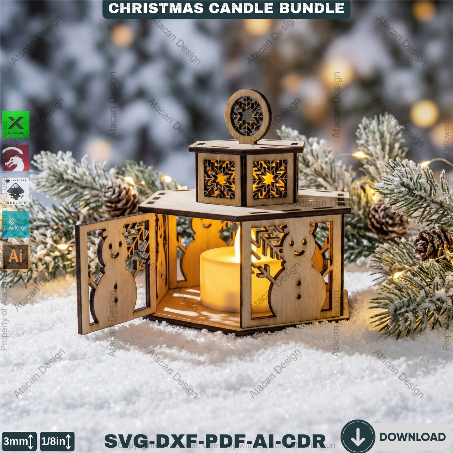 Christmas Candle Holders - Lanterns With Lid - Tealight Laser Cut Lamp Designs - Night Light Decoration 922