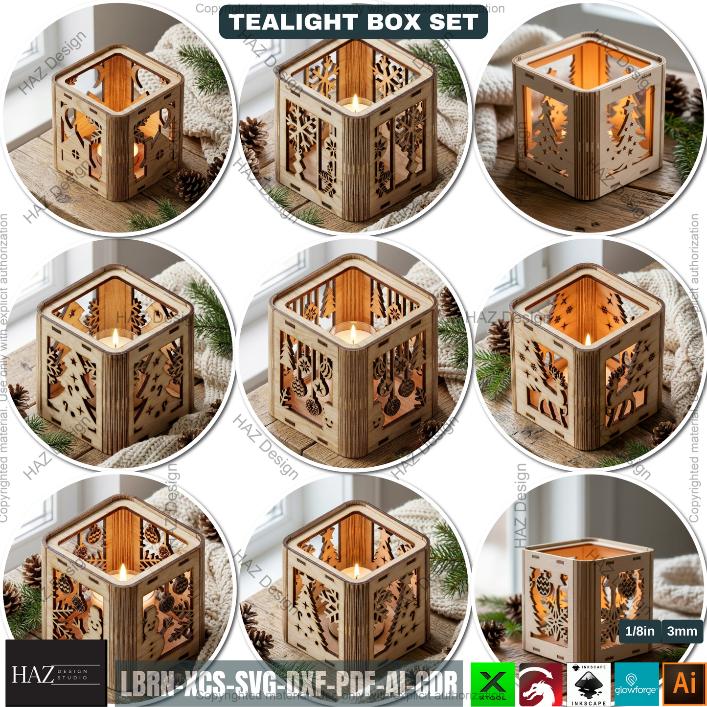 Christmas Ornament Candle Box, Wooden Luminary Vector, Flexible Plywood Lantern, Xmas Centerpiece Laser Plan, Holiday Votive Holder DIY 503