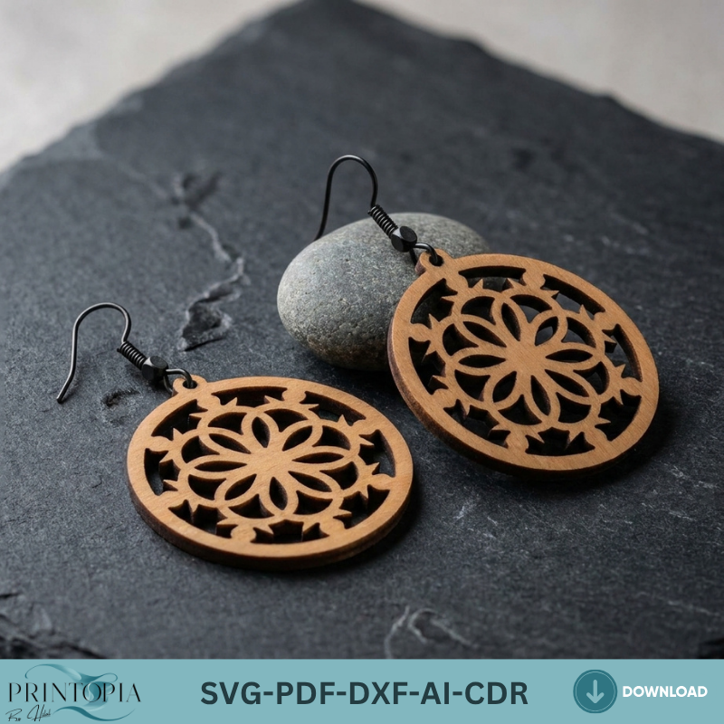 Wooden Earring Laser Cut Jewelry Templates Boho Geometric Flower Earrings