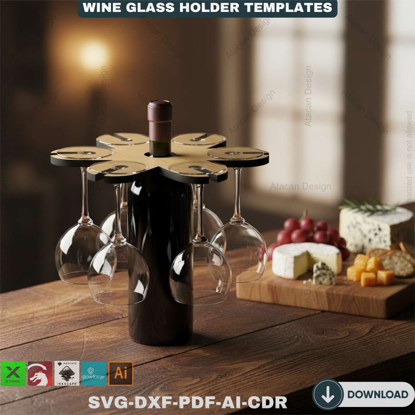 15 Designs Laser Cut Wine Caddy Glass Holder / Any Material Thickness 252